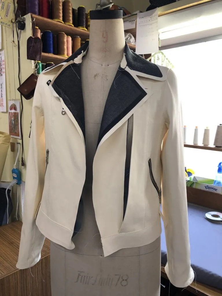 【ラム革レディースライダースジャケット、製造工程】