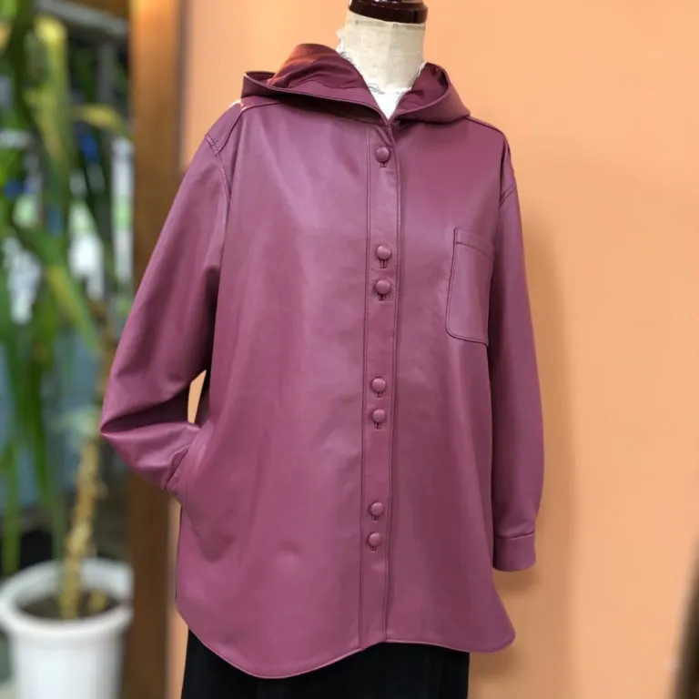 フード付き ラム革ジャケット